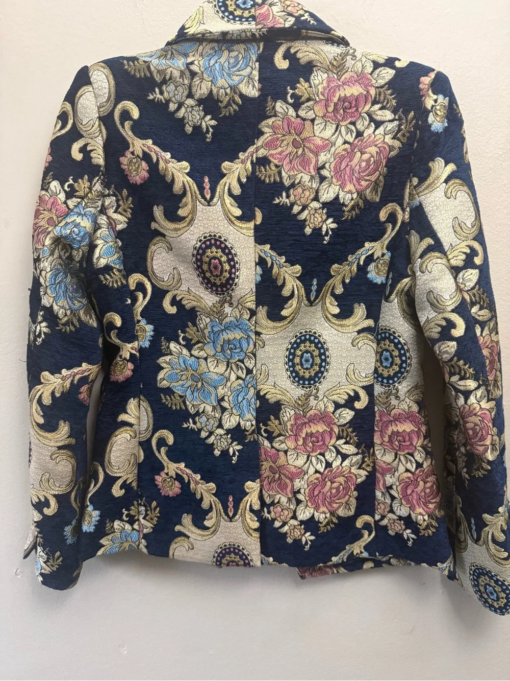 Moon River Navy Floral Jacquard Blazer with Gold Accents - Picture 2 of 8